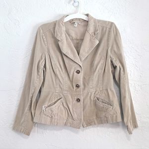 St John's Bay Stretch Corduroy Jacket Women's Size L Tan Button Up Pockets